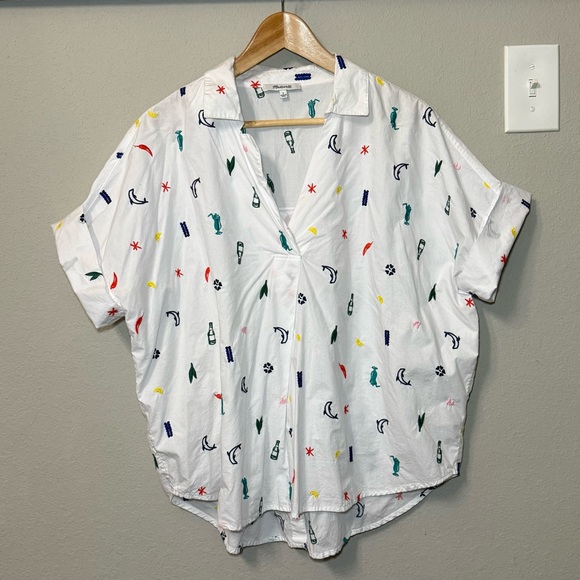 Madewell Summer Friday Embroidered Courier Button-Back Shirt Size L - Picture 6 of 13